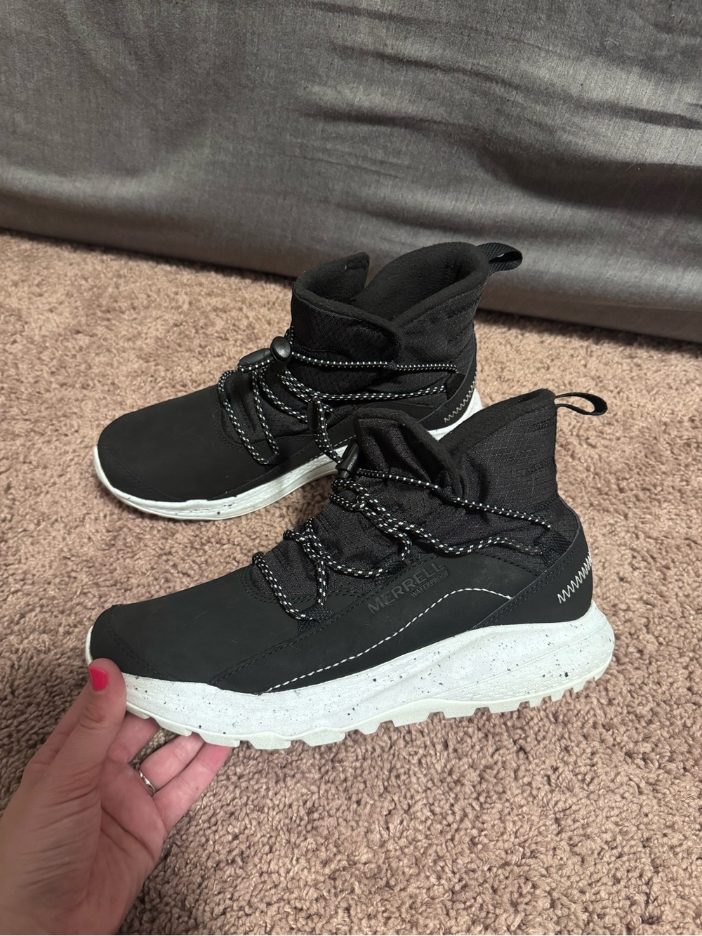 Merrell Black and White High-Top Trail Sneakers